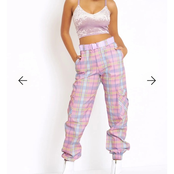 TARTAN CANDY CARGO PANTS LIMITED BLACKMILK SIZE 8 NWOT WITH BELT BM - Picture 3 of 8